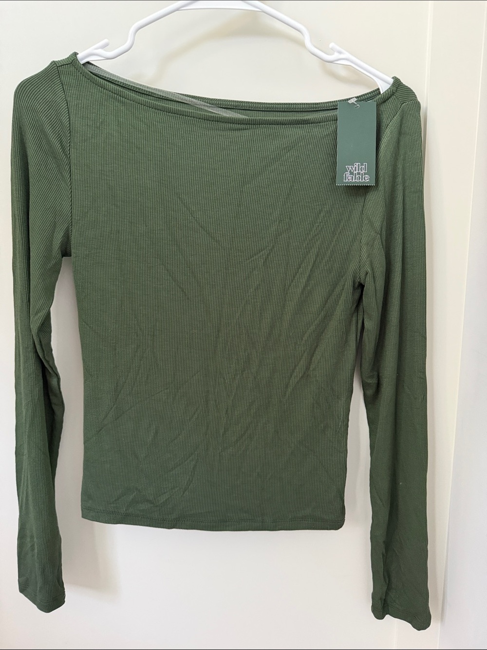 wild fable Olive Ribbed Long-Sleeve Boatneck Top